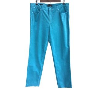 Talbots Flawless Five Pocket Seaglass Blue Slim Ankle Frayed Hem Size 12… NEW